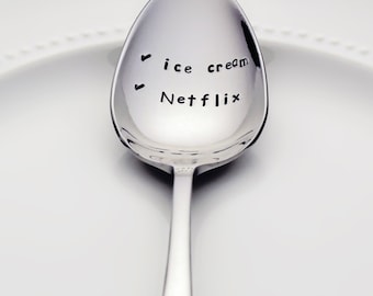 Ice Cream & Netflix | Netflix Binge Spoon | Stainless Steel Stamped Spoon | Stamped Silverware | Unique Gift for Family | Birthday Gift Idea