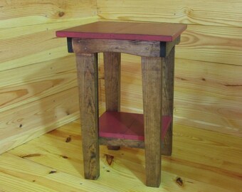 Red Side Table, Night Stand, Stained, End Table, Rustic, Bedside Table, Patio Table, Reading Table, Farmhouse, Handmade