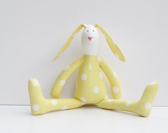 Easter bunny stuffed rabbit hare toy yellow white polka dots plush bunny doll softie stuffed toy baby shower nursery decor