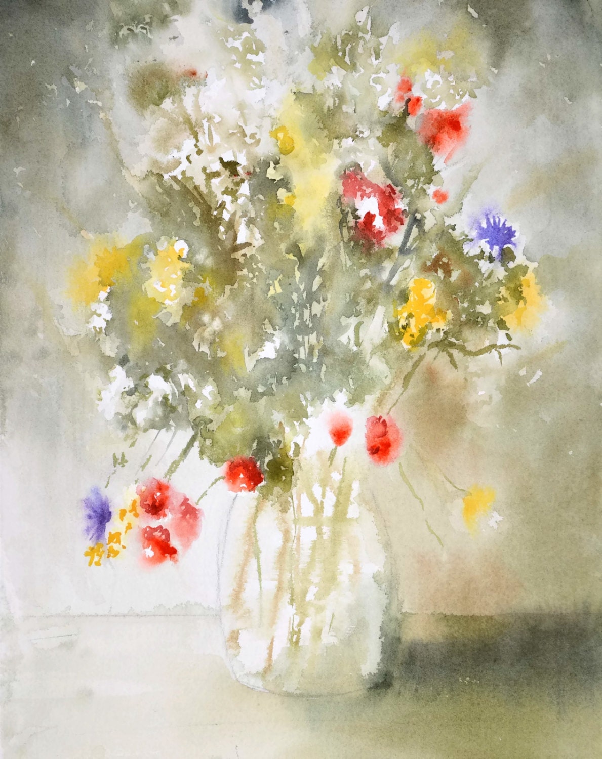 Download Bouquet Painting Print Flower in a Vase Watercolor