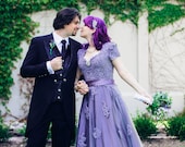 Victorian Lilac Lace Wedding Dress with Cap Sleeves Custom Handmade to your Measurements by Award Winning Bridal Salon