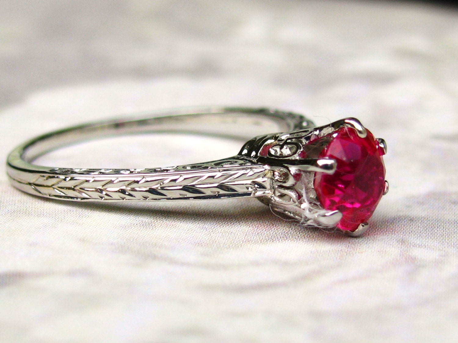 Vintage Ruby Alternative Engagement Ring 0.66ct Synthetic