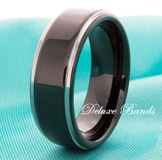 Black Tungsten Ring,Custom Engraved Tungsten Ring,Two Tone Tungsten ...