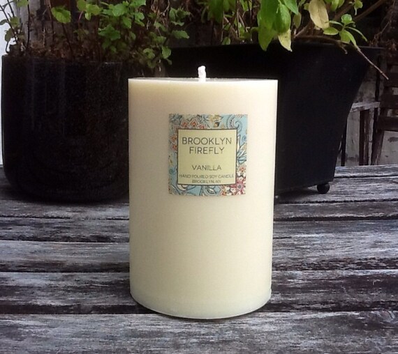 Vanilla Candle. Scented Soy. Extra Large 4" x 6" Round Pillar. Long Lasting. 150 Hours. Handmade