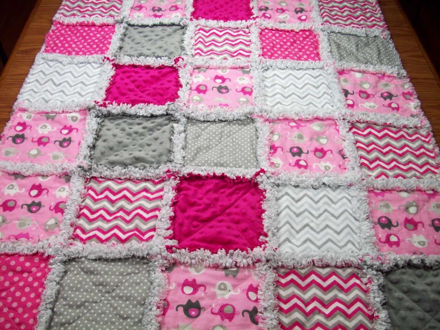 Baby Rag Quilts Pink Gray Baby Quilt Rag by LoveableQuiltsNMore