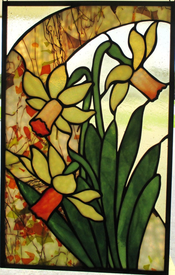 Items similar to Daffodils, Stained Glass panel. on Etsy