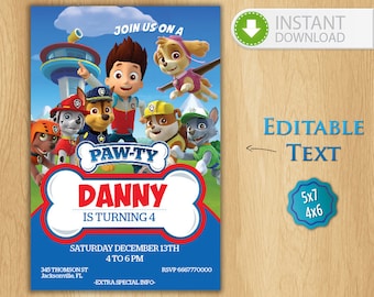 Paw Patrol Invitation Editable Text Customizable Paw Patrol Birthday Party Invite Chase Paw Patrol Birthday Invitation Template