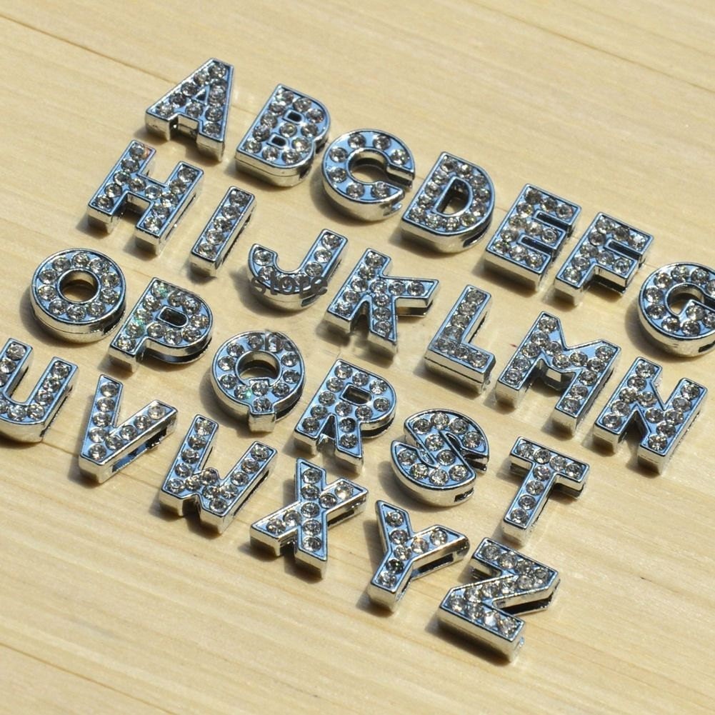 26pcs Slide Charm Letters 8mm Rhinestone Beads Charms