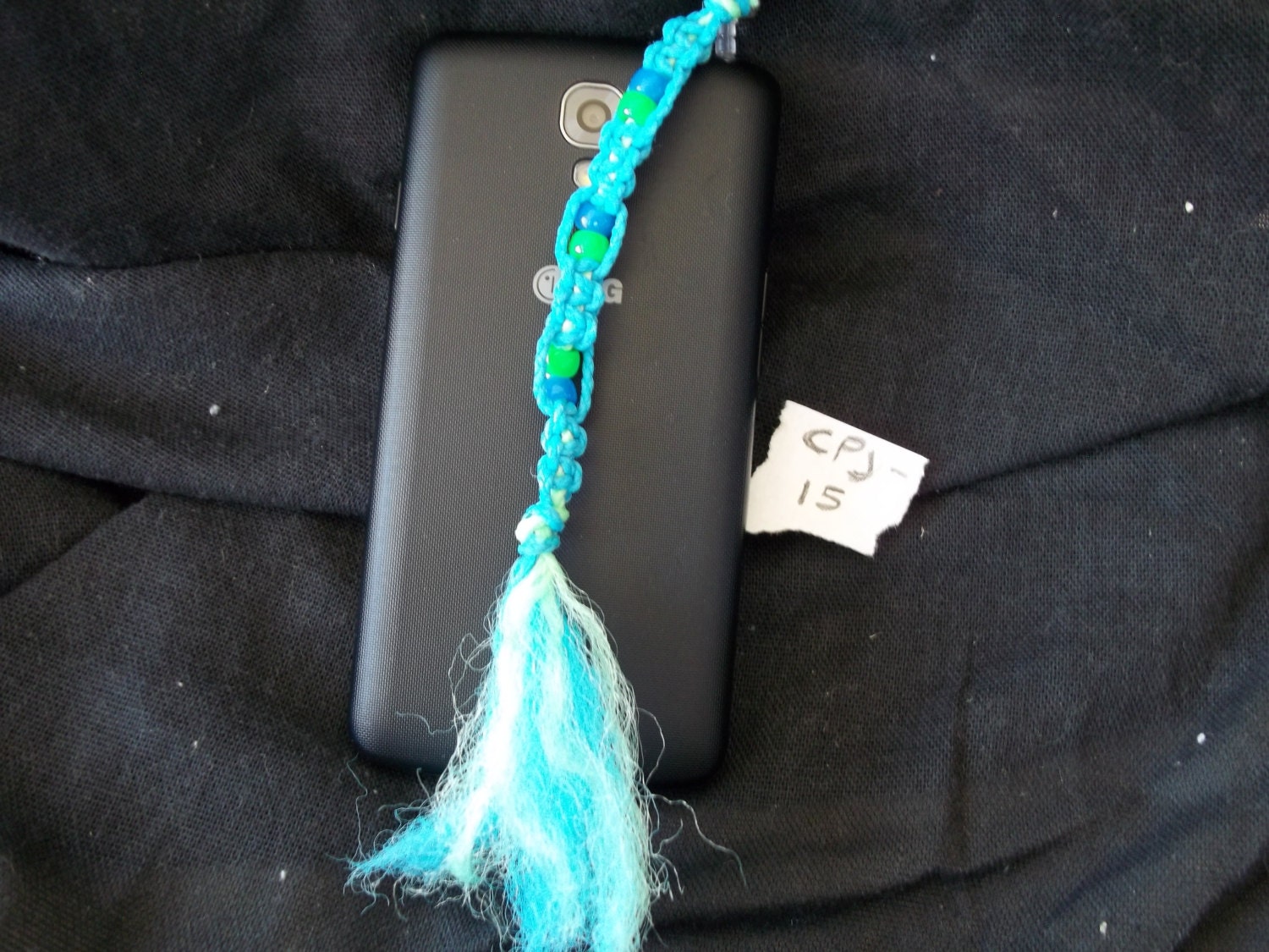 Cell phone jewelry. Handmade with blue/green by ntgaccessories