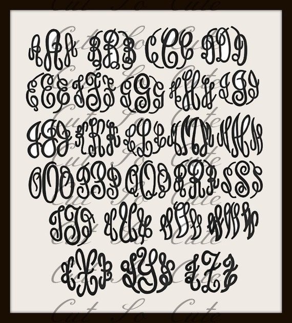 Download Fancy Script Circle Monogram SVG DXF PNG Alphabet Cut Format