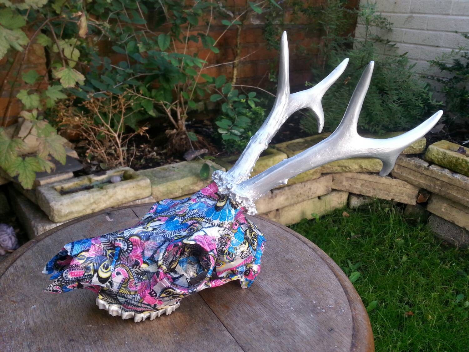 Beautiful decoupage and hand painted roe deer skull and 6