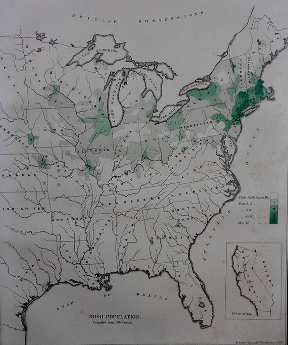 Original Antique Map United States Map. 1872 Antique Vintage