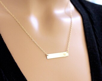 BIG SALE!! Gold Bar Necklace, Layering Necklace, Gold Bar, Personalized Monogram Necklace, Initial Necklace, Gift