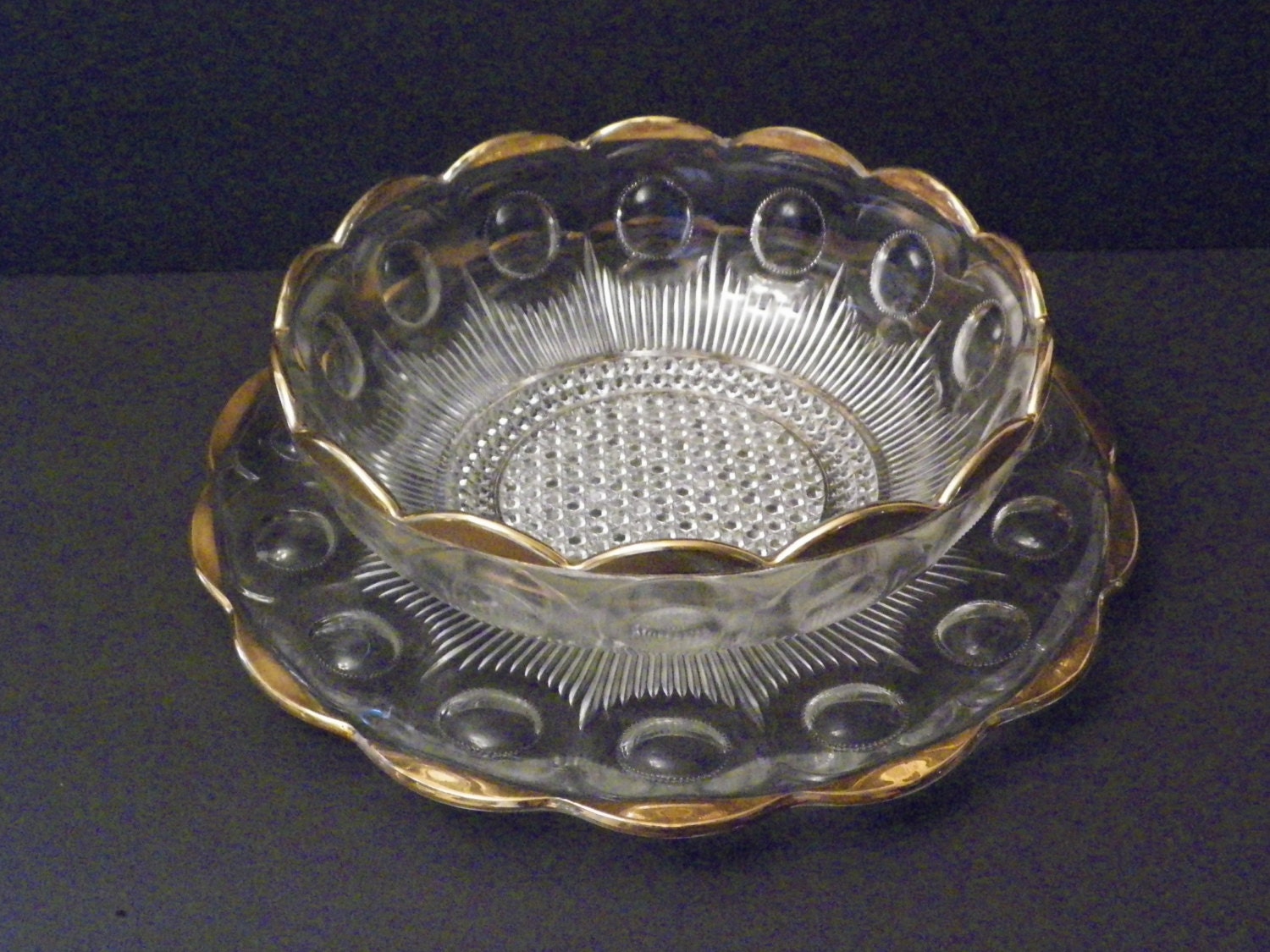 Serving Plate and Bowl Set Clear Glass With by JSVintageVillage