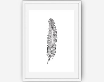 Black and White Feather Print, Black and White Wall Art, Feather Wall Art, Feather Wall Print, Wall Art, Printable, Instant Download