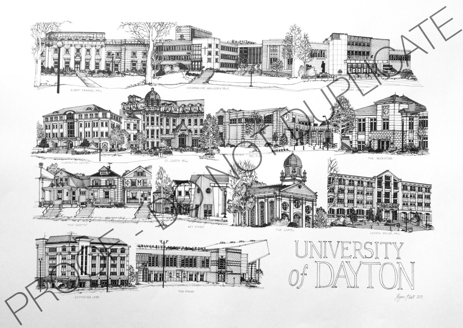 University of Dayton Ink Drawing