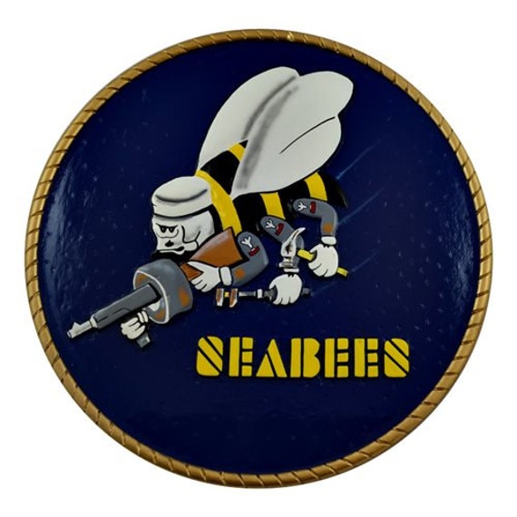 US Navy Seabee Logo Painted Plaque by MilitaryPlaqueShop on Etsy