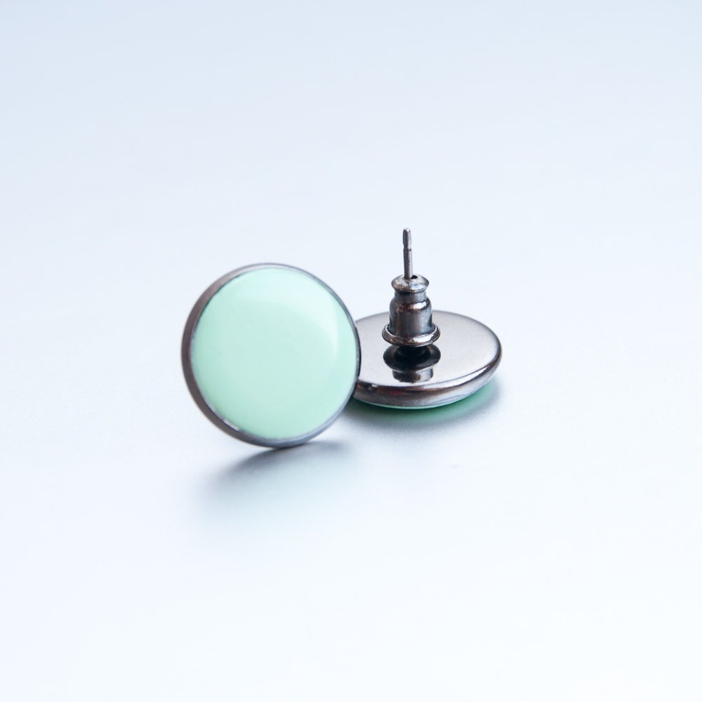 Mint earrings /Mint green earrings / Large stud earrings by Brukne