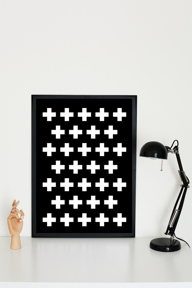 Swiss Cross Pattern 50x70 cm A4 Plus Sign Black by VisualPixie