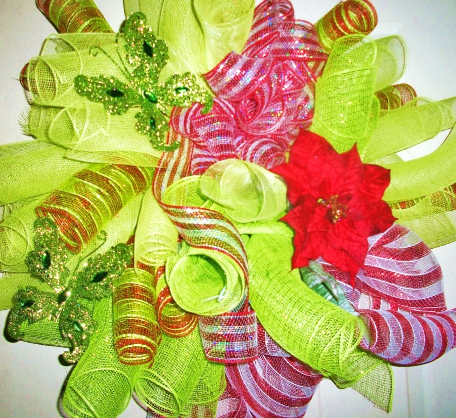 Mesh Christmas wreath, Christmas Door Decoration, Holiday Wreath, Spiral Christmas wreath