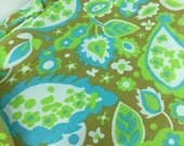 Vintage Retro Fabric Scrap By The Yard Green Blue Brown Paisley Flower Pattern