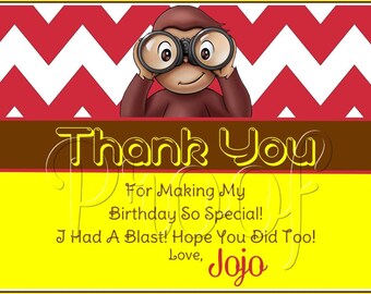 Curious George Thank You Card Printable Curious by SoniaRDesigns