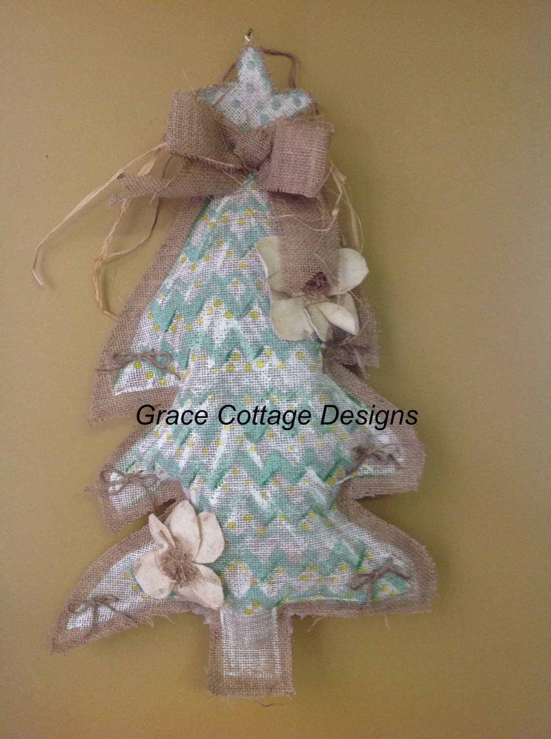 Christmas Tree Burlap Door Hanger, Hand-Made and Hand-Painted, Indoor Use Only. (Item # 3.3)