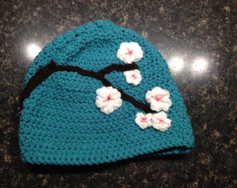 Crochet cherry blossom hat