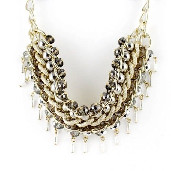 Fringe Statement Necklace. Gold Silver Layered by spikeandpearl