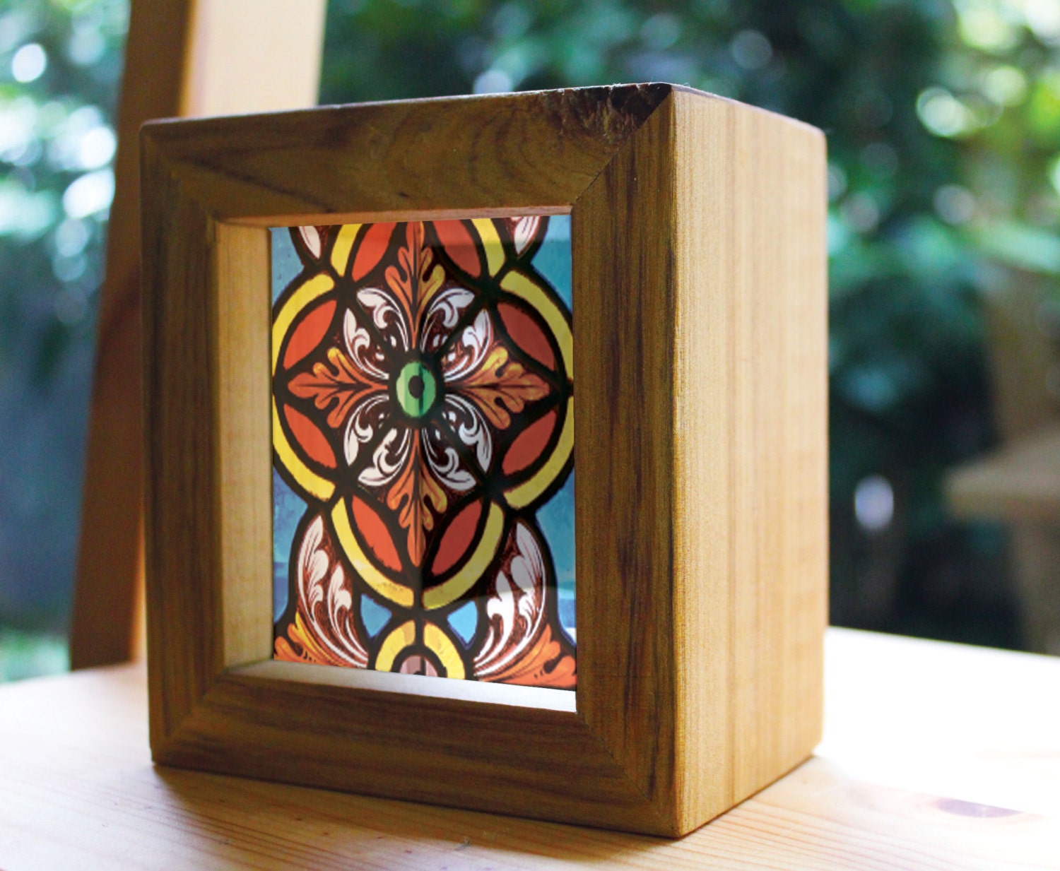 Stained Glass Handmade Timber Light Box. See through prints