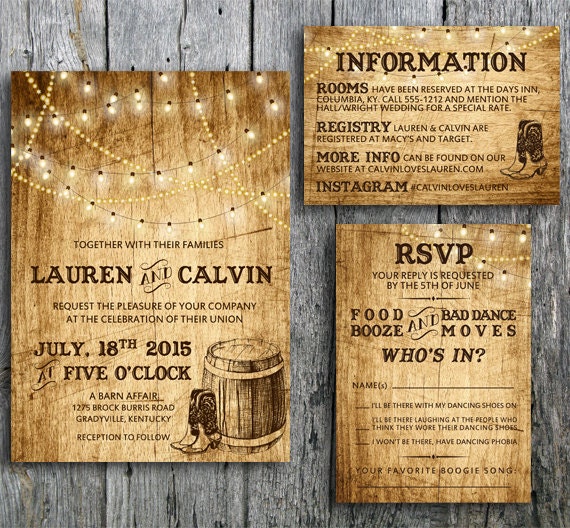 Country Wedding Invitation Suite with Lights