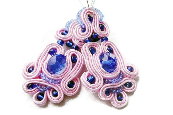 Soutache hand made earrings, Rose earrings, Blue Swarovski crystals, Woman earrings, Unique earrings, Rose soutache earrings, Gift ideas