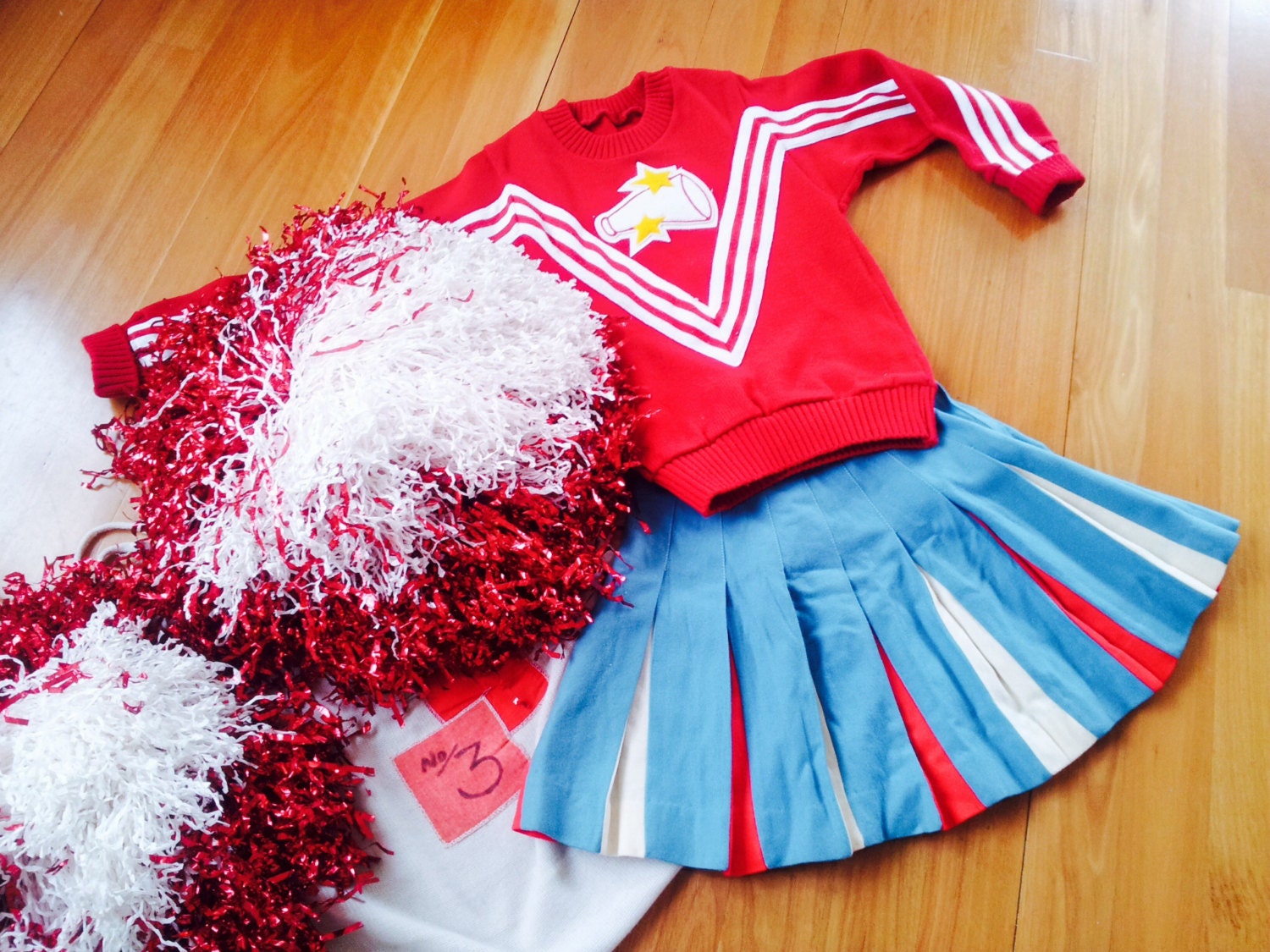 Vintage Cheerleader outfit with Pom Poms by CutiesBazaar on Etsy