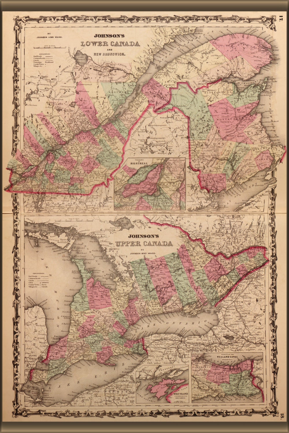 24x36 Poster Map Of Ontario And New Brunswick Canada 1862