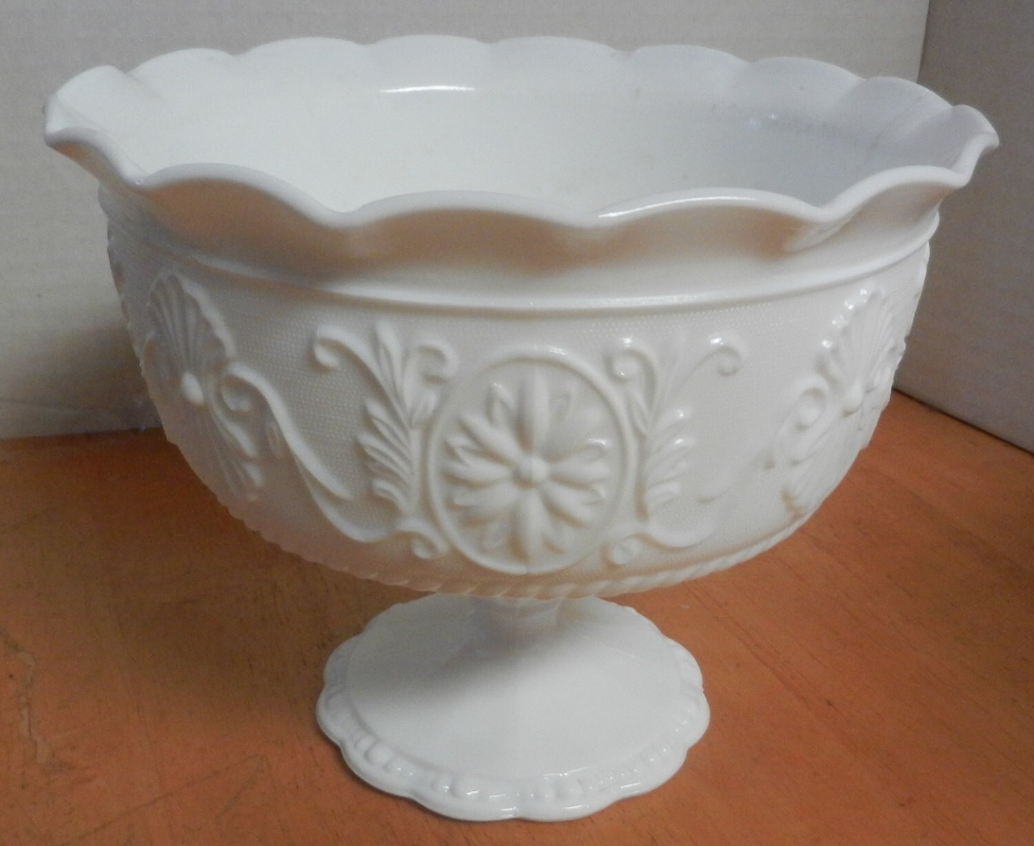 vintage Milk Glass Compote Pedestal Floral by HaywardVintage