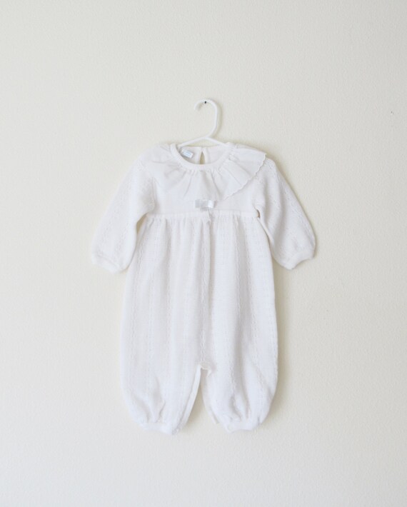 Vintage White Knit Baby Girl Romper / One-Piece by WeeBabyBug