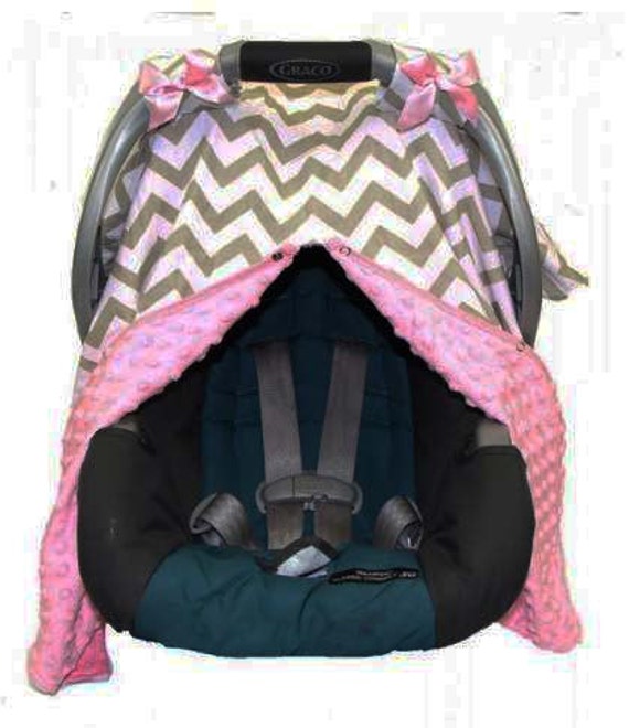 Pink and Gray Chevron Minky Car Seat Cover by SoooCuteEmbroidery