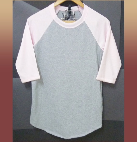 S M L Blank Raglan top pink gray baseball tshirt by WorkoutShirts