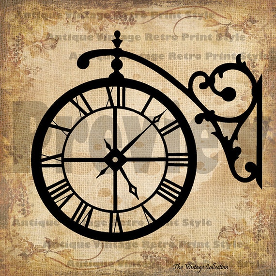 Items similar to Old Fashioned ANTIQUE CLOCK SILHOUETTE Digital Image ...