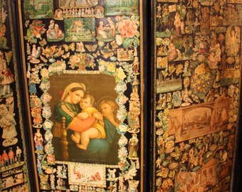 1880's Paper Decoupage three-fold Screen