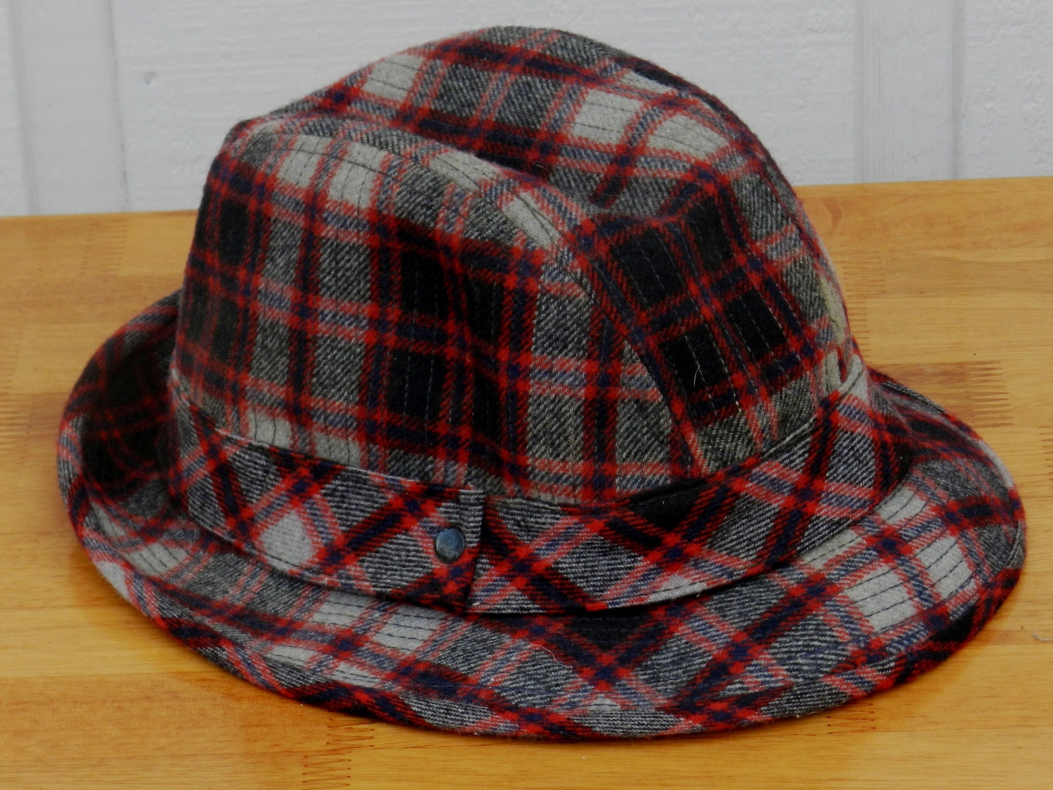 Vintage Pendleton Red Plaid Fedora Hat Used Condition Size