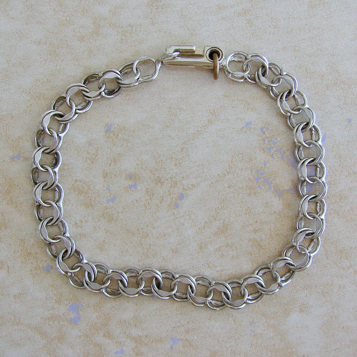 Double Link Starter Vintage Sterling Silver Charm Bracelet