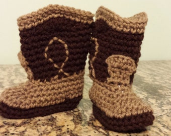 Brown and tan cowboy boot style baby booties