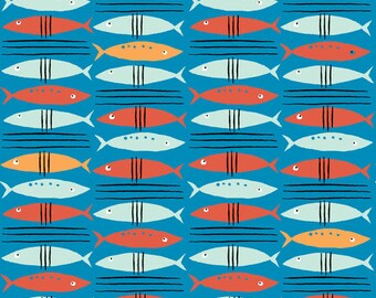 6.99 FINAL CLEARANCE SALE! Monaluna Organic Cotton Go Fish Fabric