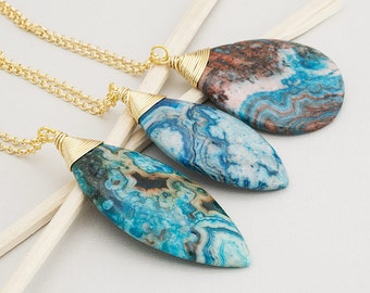 Blue Agate Necklace Boho Style Layering Necklace Gold Agate Necklace Agate Necklace Gemstone Necklace Boho Blue Agate Jewelry