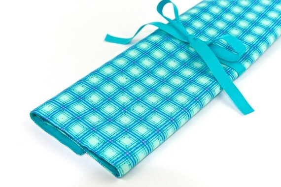 Knitting Needle Case - Winter Parade - IN STOCK Large Organizer 30 blue pockets for straights, circulars, dpns and notions