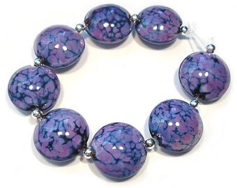 Small Purple Rose Lentils, Handmade Glass Lampwork Beads