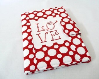 Embroidered Book Style Cover for Kindle 6, Kindle Touch, Kindle Paperwhite, Red and White Love