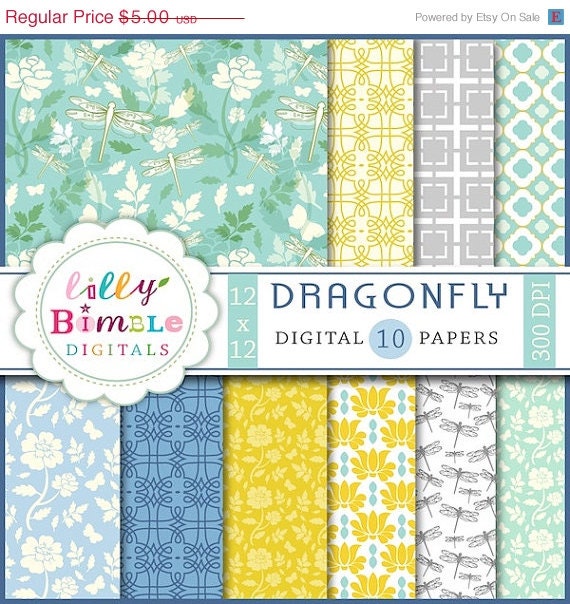 50% off Elegant Asian inspired Digital Papers Dragonfly Chinoiserie roses, quatrefoil Instant Download Il_570xn