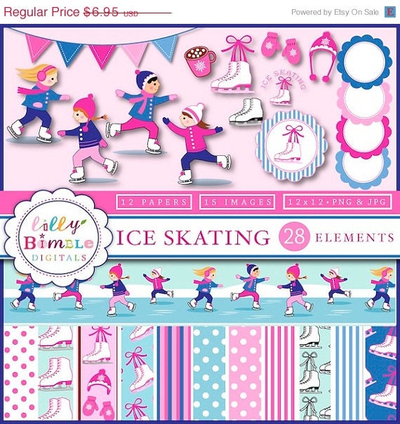 50% off Figure Skating clipart, digital papers, ice skates, girls party, skaters, mittens, ice skating parties INSTANT DOWNLOAD Il_570xn